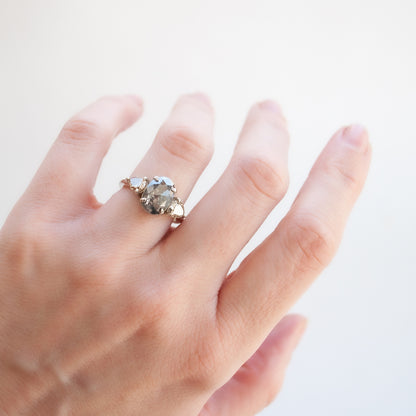 Speckled Oval Three Diamond Ring