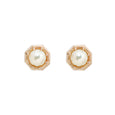 Yellow Gold Octagon Akoya Pearl Studs Earrings 1 