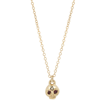 Gold Ruby Eye Skull Necklace