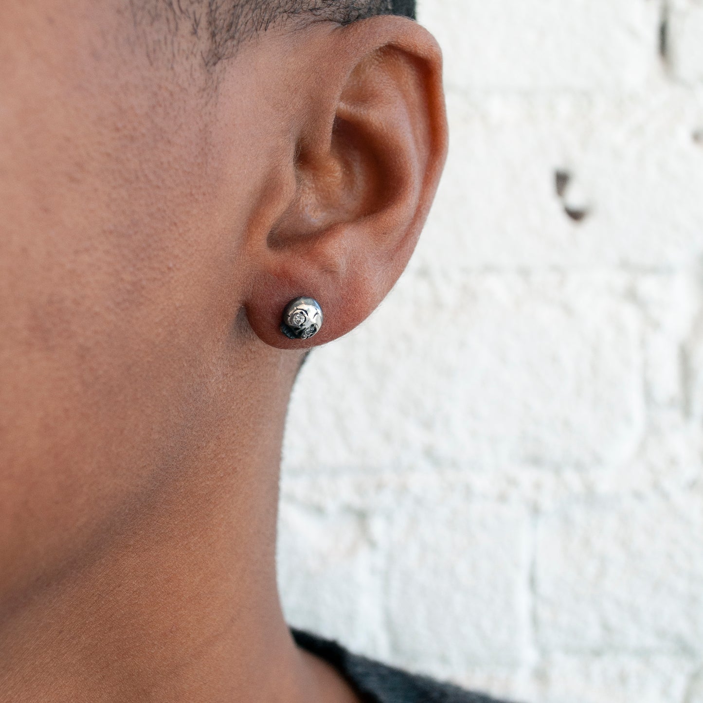 Silver Diamond Eye Skull Studs