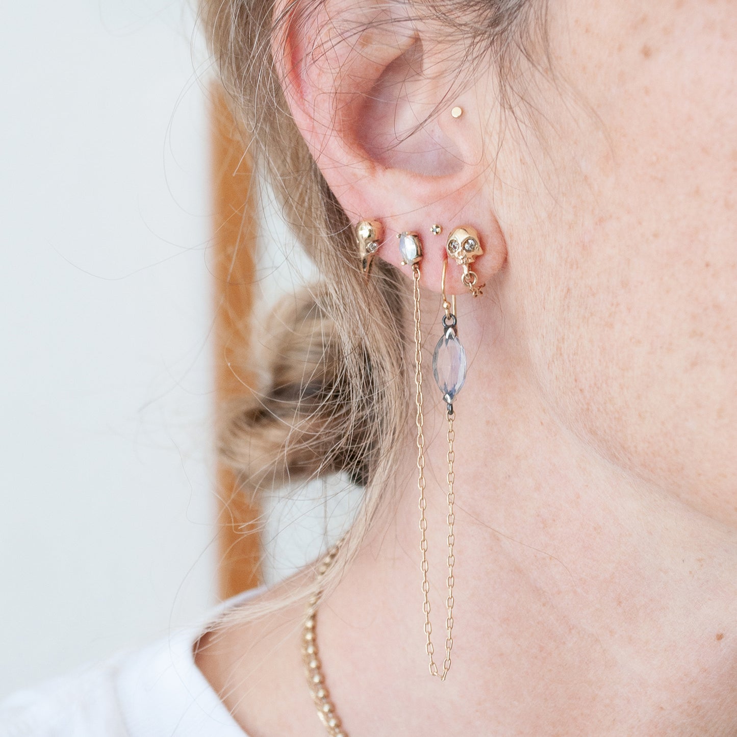 Gold Skull + Chain Earrings