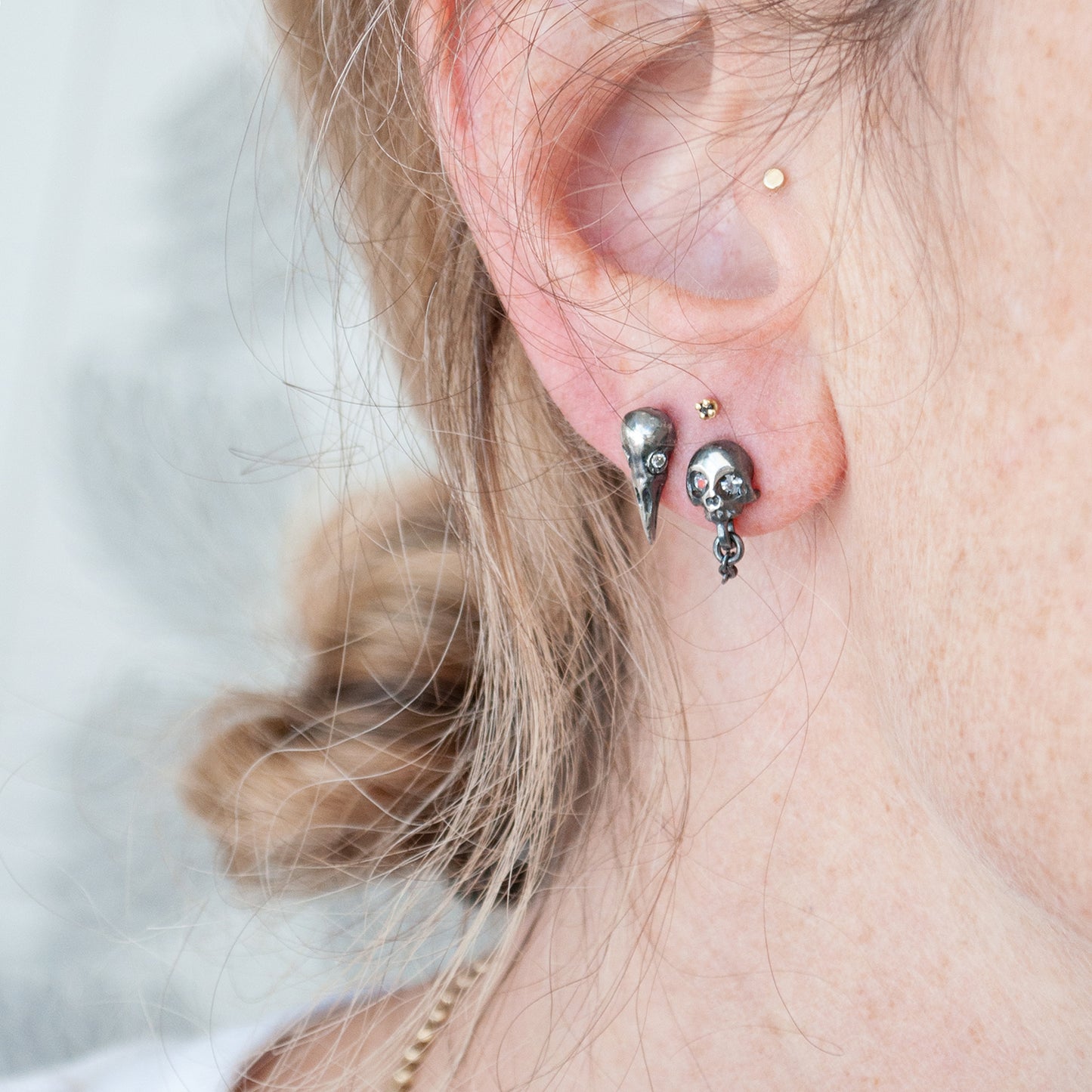 Oxidized Silver Bird Skulls