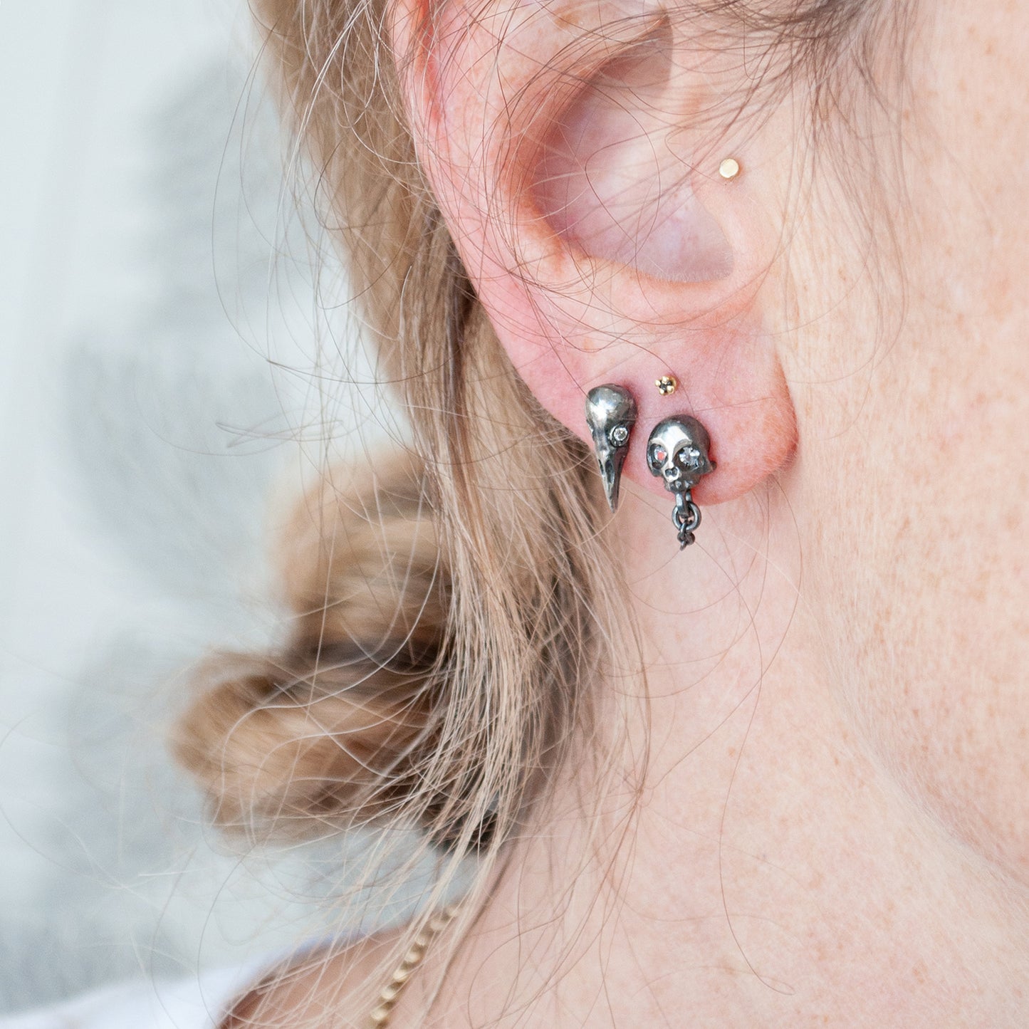 Silver Skull + Chain Earrings