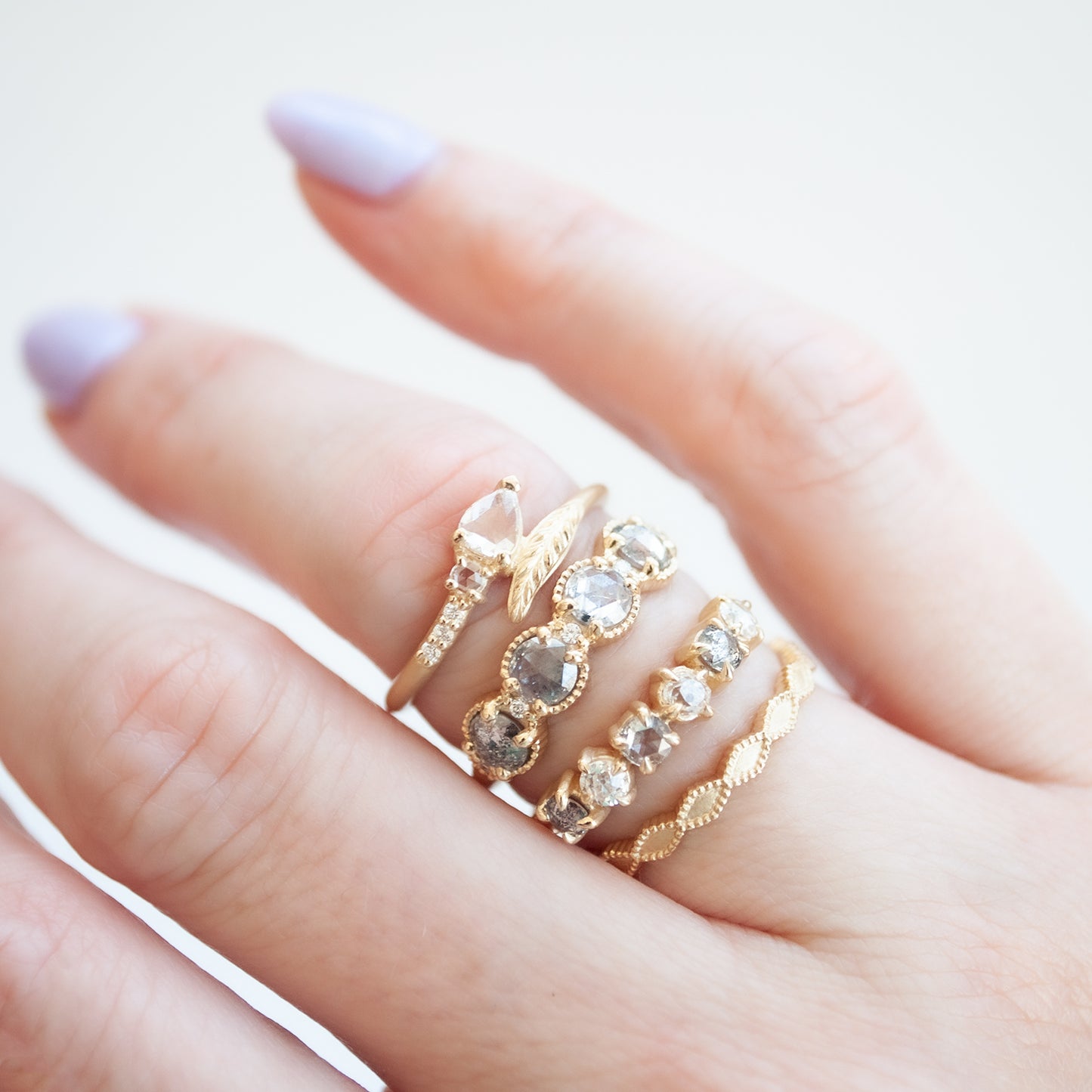 Ribbed Rose Cut Diamond Eclipse Ring