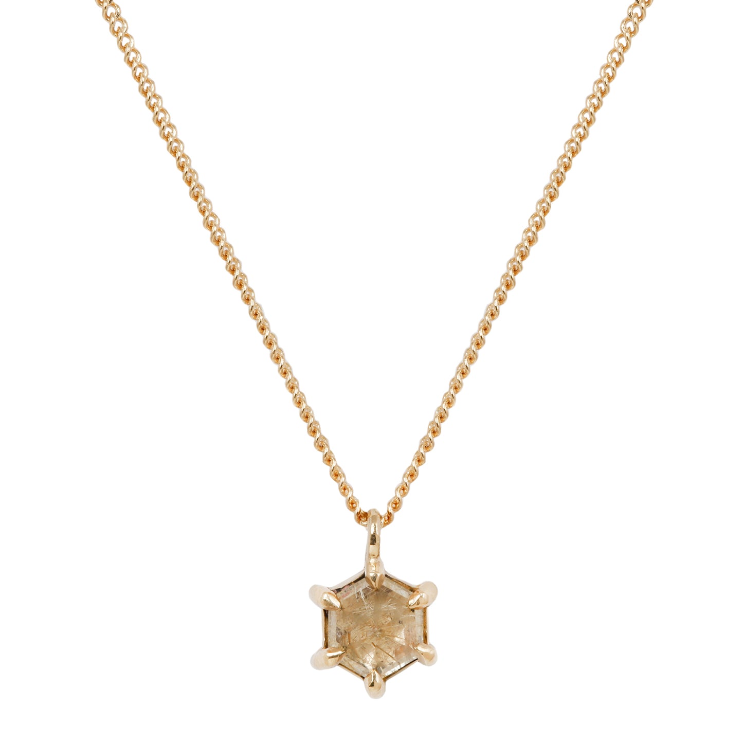 Small Yellow Quartz Hexagon Necklace