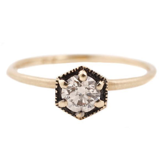 Satomi Hexagon Brown Diamond Ring in Yellow Gold