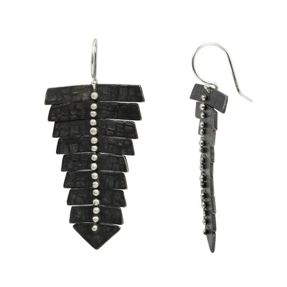 Oxidized Silver Fishbone Earrings