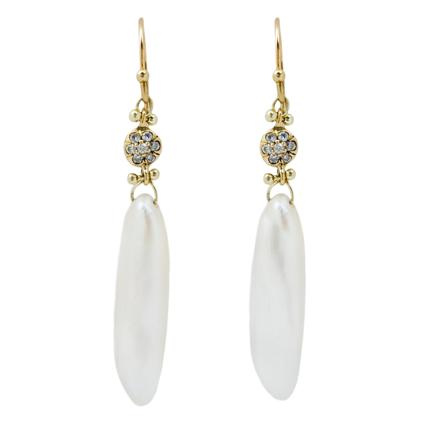 Pearl & Diamond Button Drop Earrings