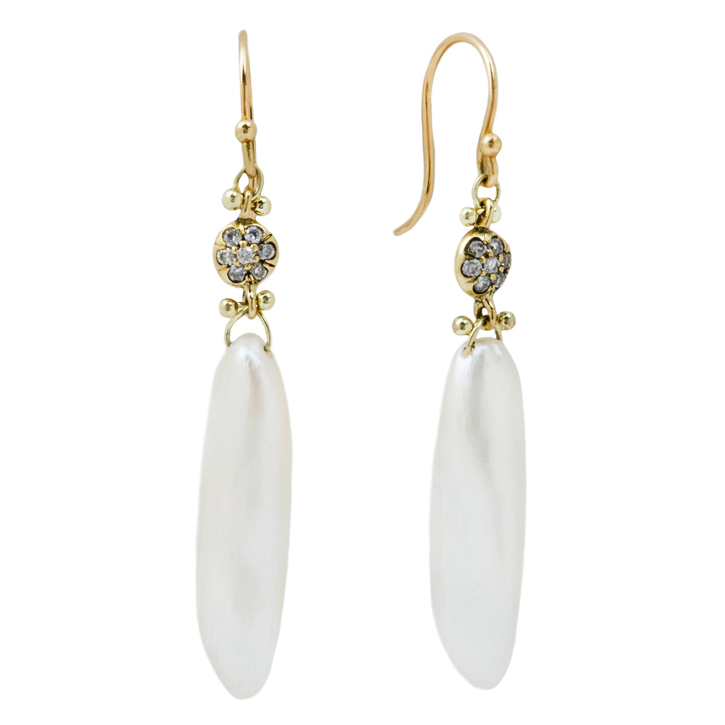Pearl & Diamond Button Drop Earrings