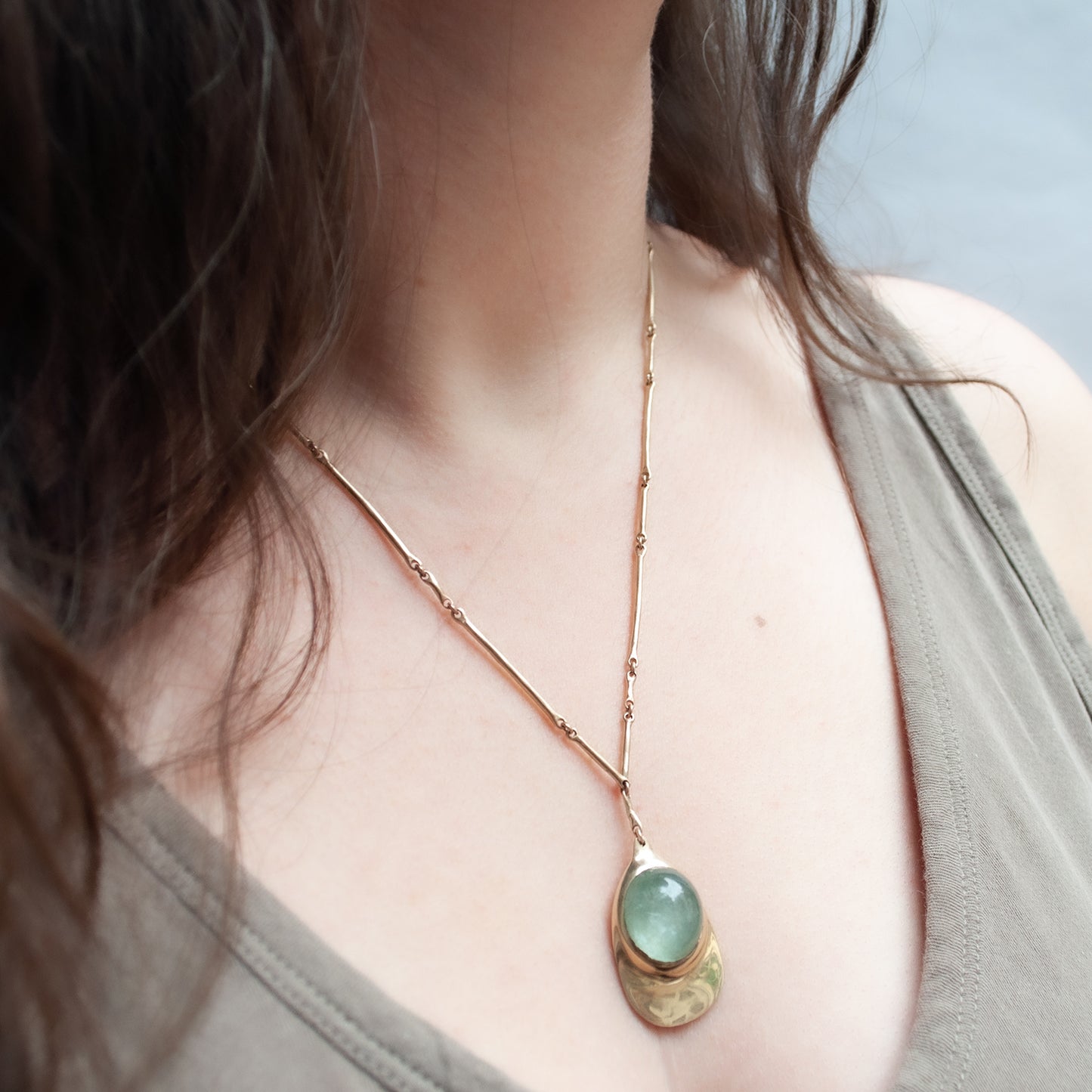 Aquamarine Cast Line Pendant Necklace