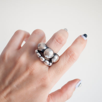 Silver 3 Peony Buds Ring