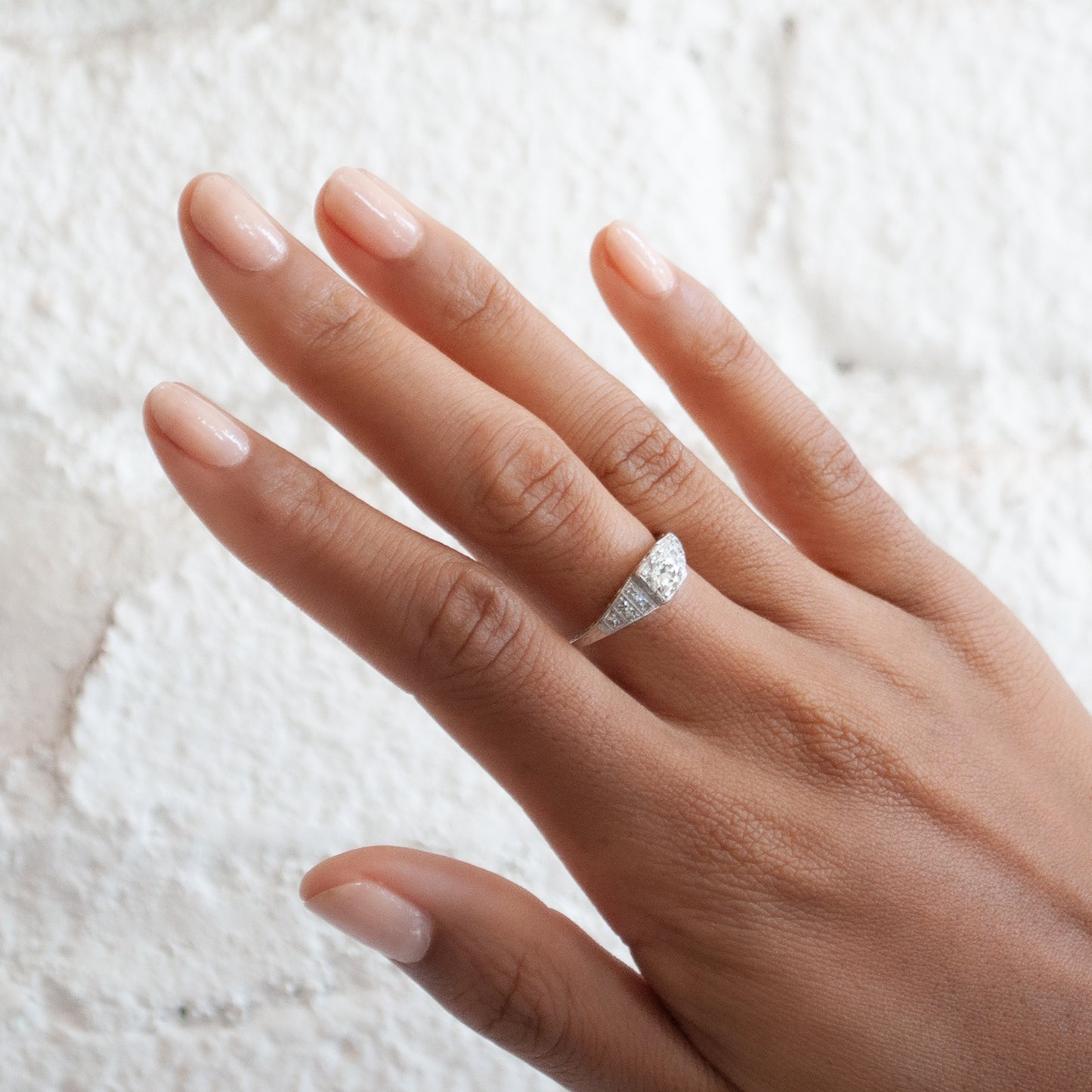 Platinum Diamond Tapered Art Deco Ring
