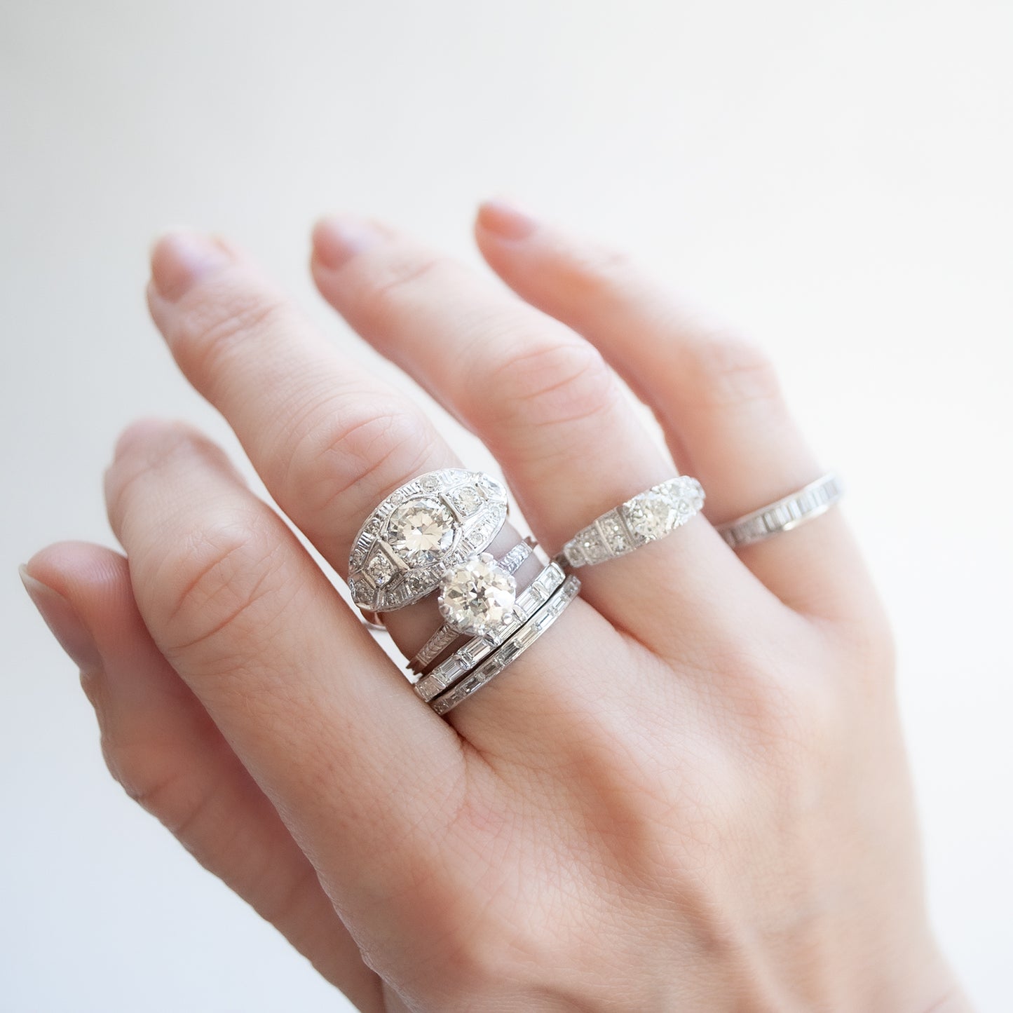 European Step Diamond Engagement Ring