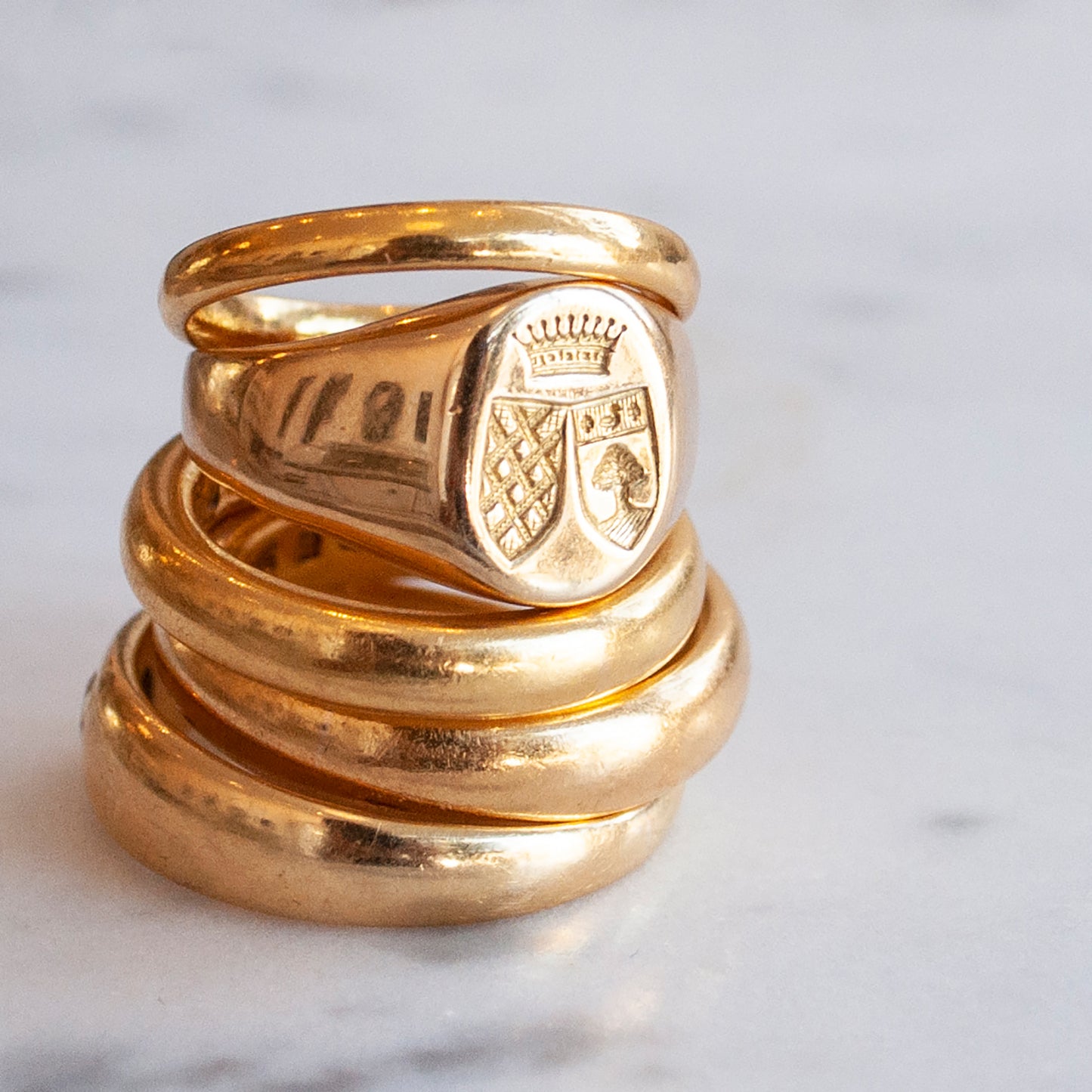 Gold Double Shield Signet Ring