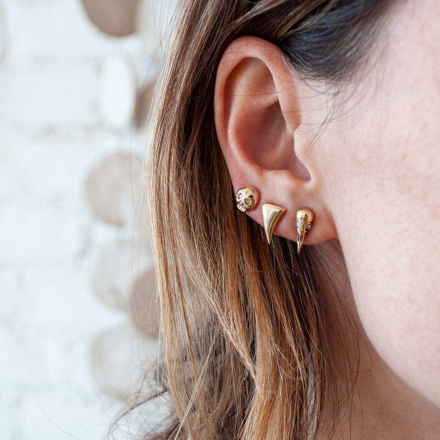 Gold Diamond Eye Skull Studs